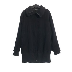 DKNY Bomber Jacket Wool Cashmere Mens L Ribbed Knit Collar Cuffs Black Full Zip